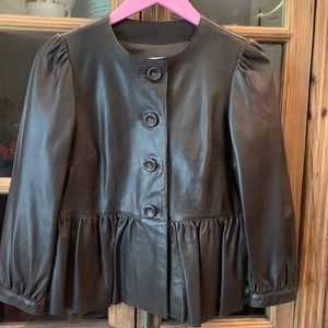 Jigsaw chocolate brown leather peplum jacket